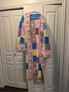 Handmade Crochet Patchwork Cardigan — Pastel Multi